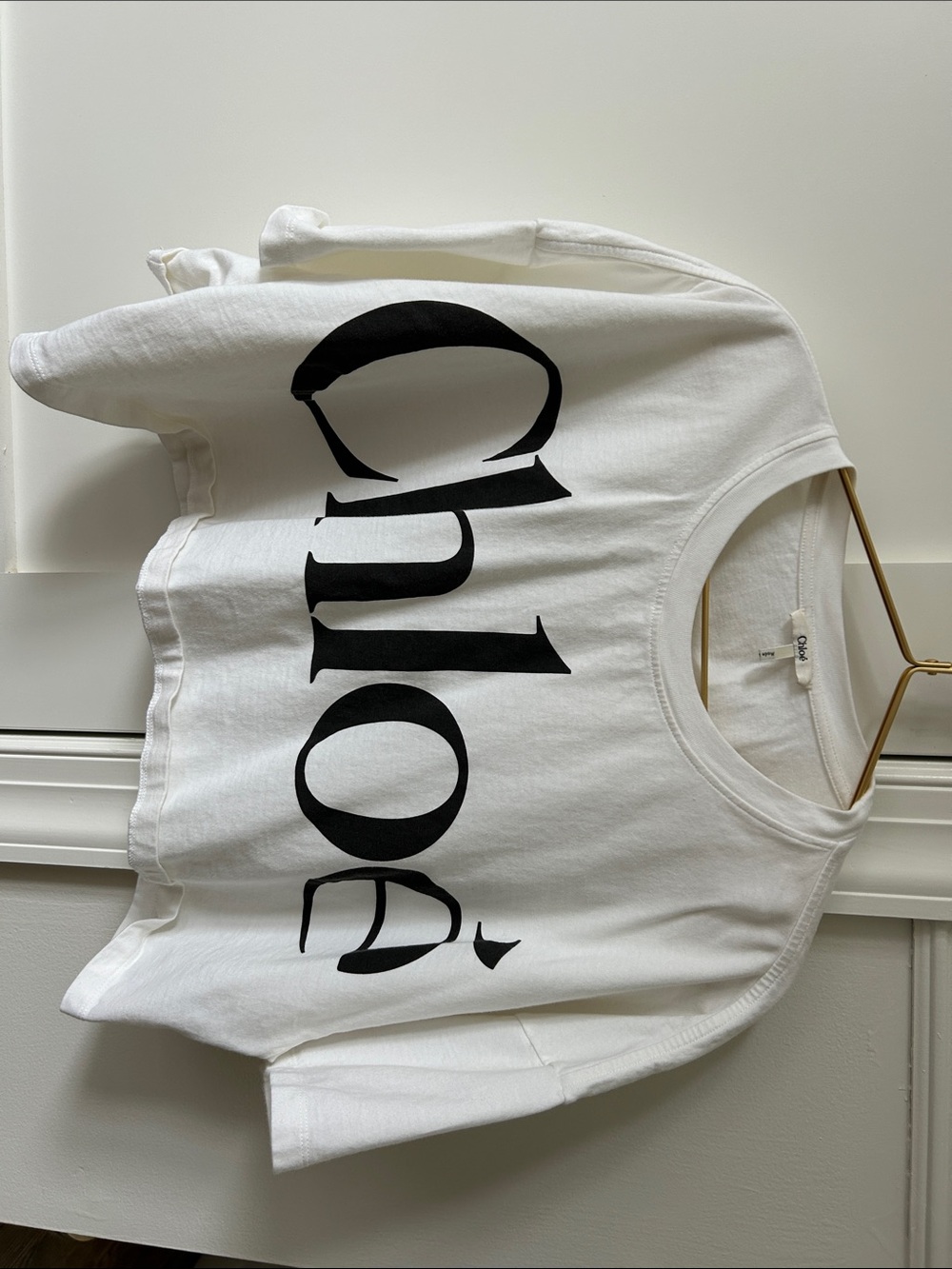 CHLOE White Logo Cropped Cotton Tee